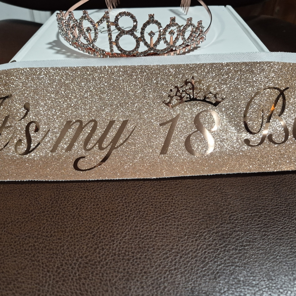 Bella Meri Rose Gold 18th Birthday Tiara and Sash Set